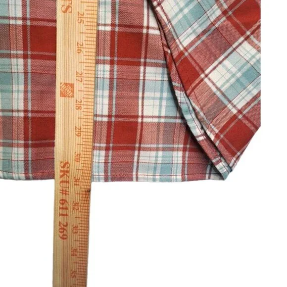 NWT Wrangler Men’s Sz 2XL Stretch Red Plaid Stripe Long Sleeve Shirt Button Down - Picture 9 of 11